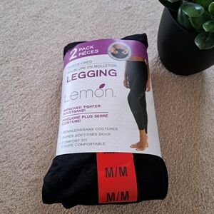 New! Lemon Fleece Lined Leggings 2 Pack Women's Size Medium Black Grey Seamless